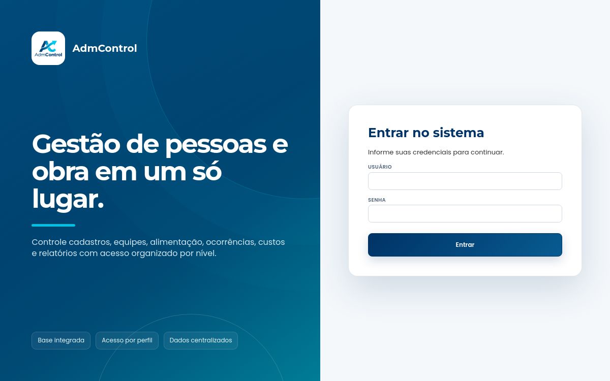 Tela inicial do projeto AdmControl